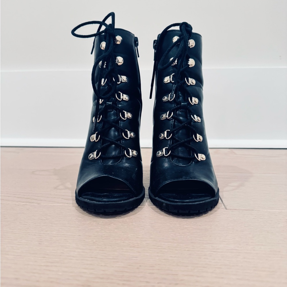 INC International Concepts Black Lace-Up Boots with Metallic Eyelets